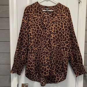 Lord & Taylor Leopard Print Long Sleeve Hi Lo Tunic Top L NWOT